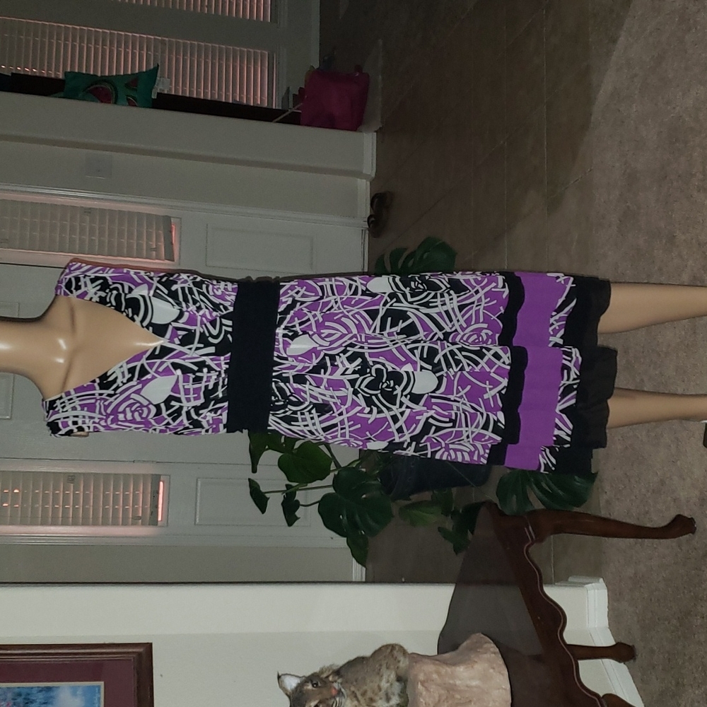 Sangria 18w silk artsy geo print surplice midi